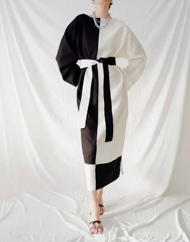 Hesi Dress In White/black Limited Stock