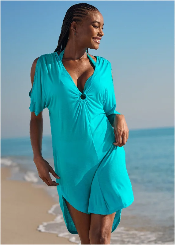 Ring Front Dolman Cover-Up - Aqua Reef Summer Fashion