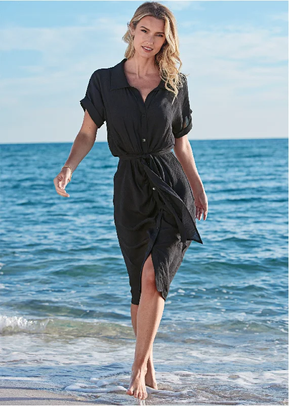 Button Down Dress Cover-Up - Black Beauty The Epitome Of Modern Women's Fashion