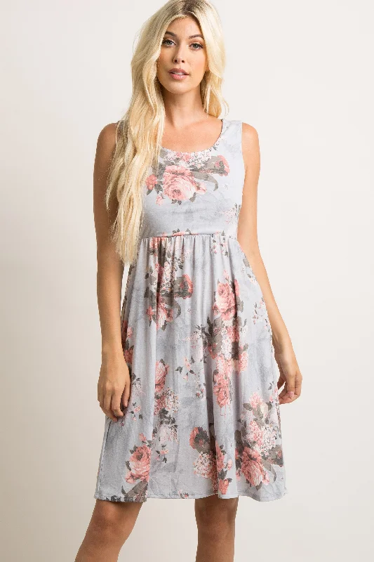 Light Grey Floral Sleeveless Dress Current Trends