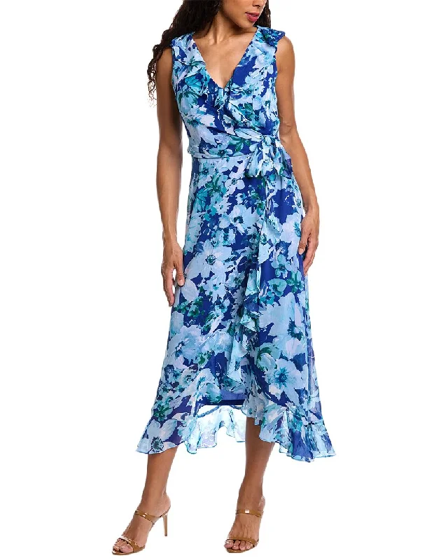 London Times Side Tie Ruffle Midi Dress Quick Grab Deals