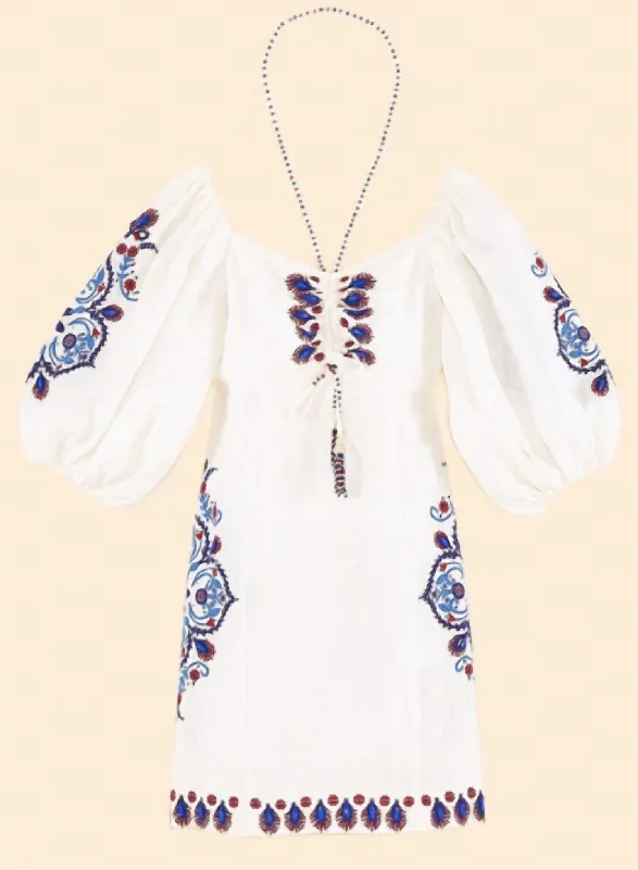 Off White Navy Embroidery Mini Dress In White/blue/red Fresh Styles, Fresh Deals