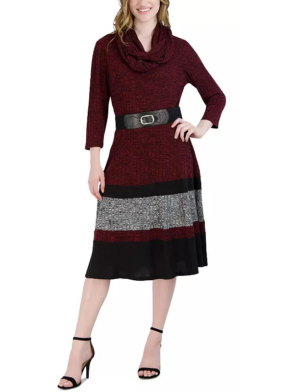 Petites Womens Belted Midi Sweaterdress Chic Outfits