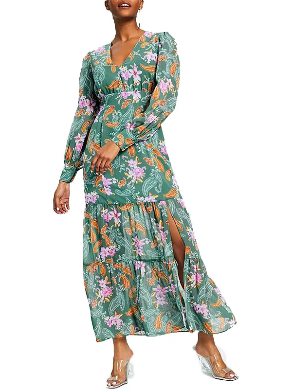 Petites Womens Chiffon Floral Maxi Dress Sleek Design