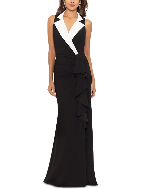 Petites Womens Satin Trim Tuxedo Evening Dress Ride The Style Wave