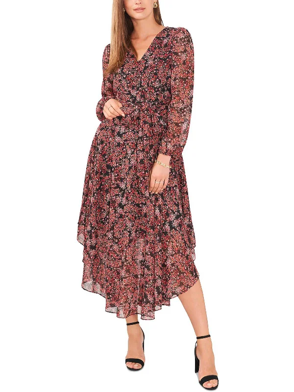 Petites Womens Shimmer Long Sleeve Midi Dress Special Offer