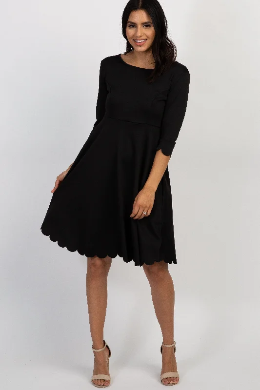 PinkBlush Black Solid Scalloped Hem Dress Modern Glamour