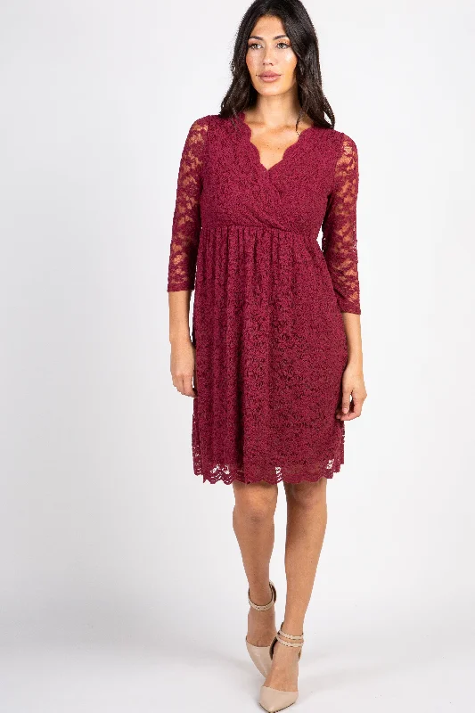 PinkBlush Burgundy Lace Overlay Wrap Dress Casual Chic