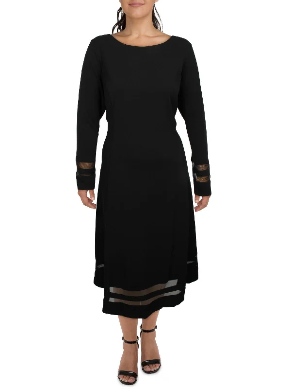 Plus Womens Crepe Illusion Midi Dress Style Without Limits