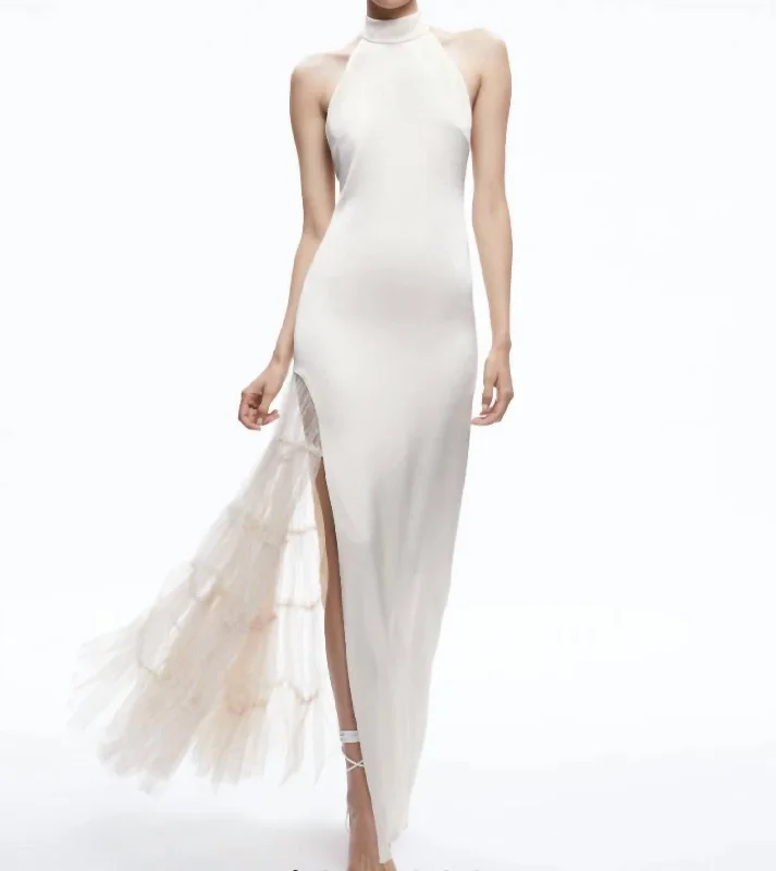 Ryn Slit Tulle Gown In Champagne Flash Sale