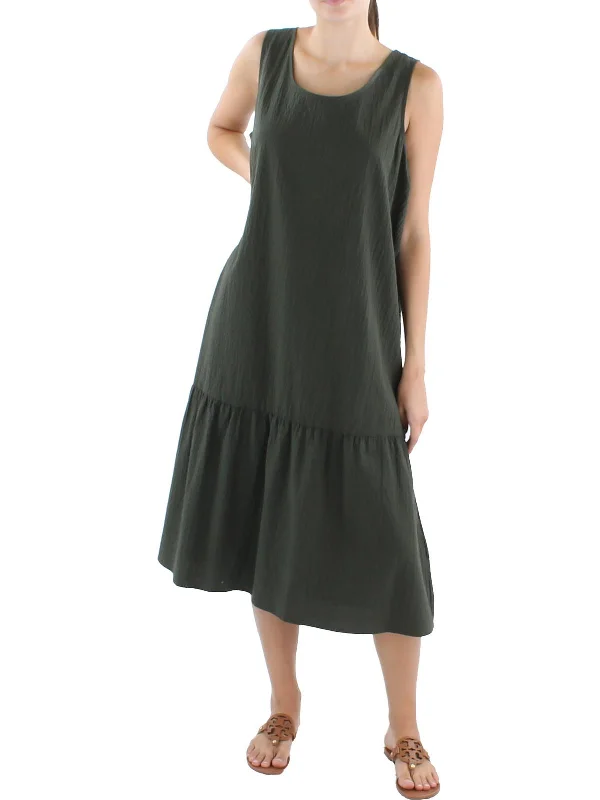 Womens Crinkle Midi Shift Dress Clearance Event