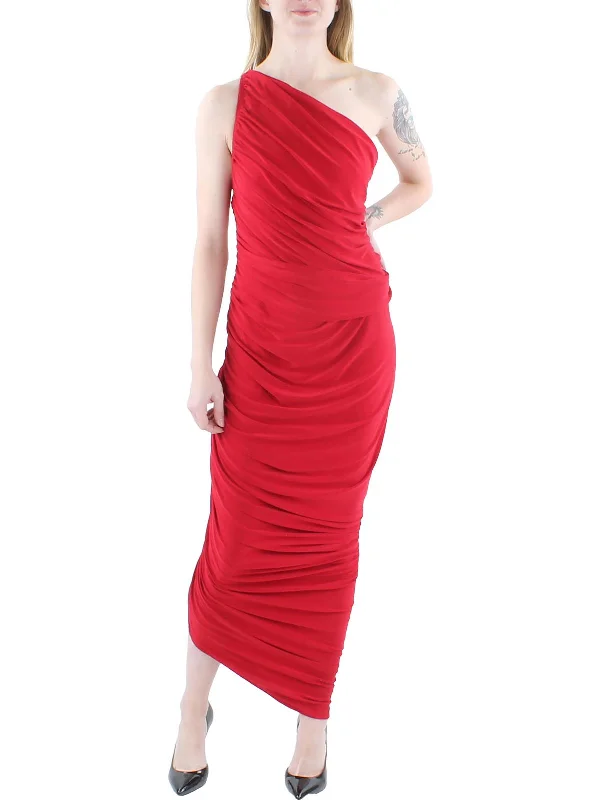 Womens Ruched One Shoulder Midi Dress Season Sale