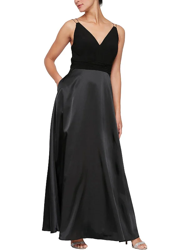 Womens Satin Jeweled Straps Evening Dress Day To Night Styles