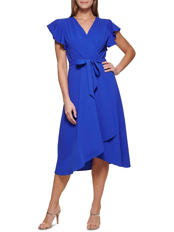 Womens V-Neck Mid-Calf Wrap Dress Imeless Style