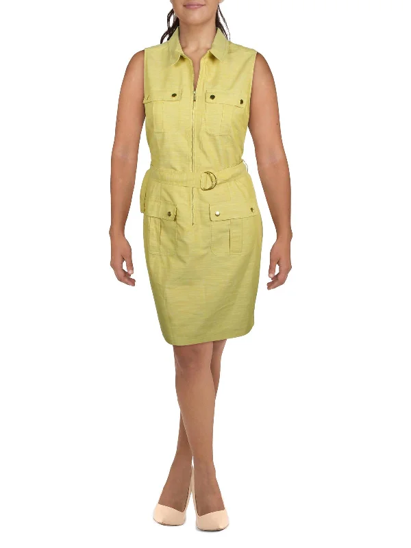 Womens Zip-Front Sleeveless Shirtdress Your Timeless Wardrobe Awaits