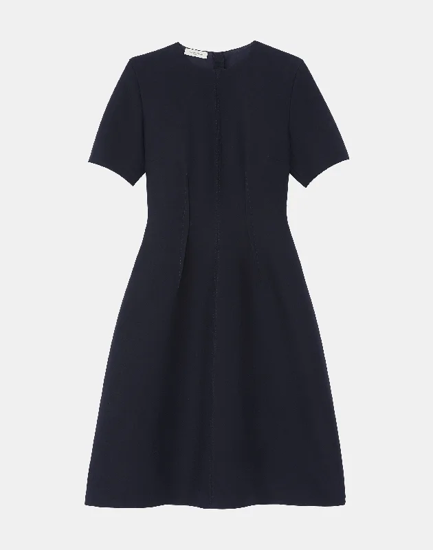 Wool-Silk Crepe Flared Dress Effortless Sophistication