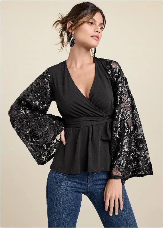 Embellished Lace Top - Black Discounts On Casual Weekend Styles