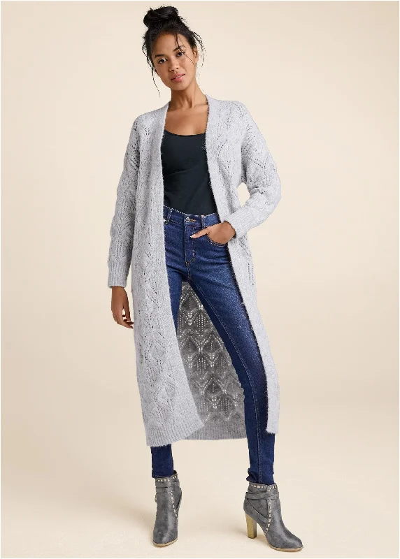 Cozy Open Knit Duster - Heather Grey End Of Season Sale