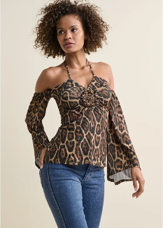 Halter Tie Animal Print Top - Brown & Black Style Upgrade