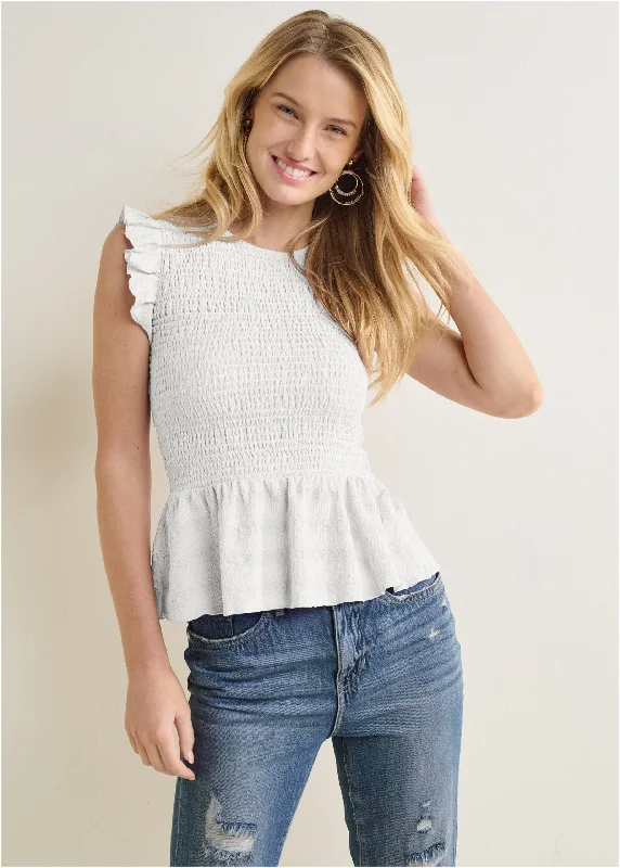 Smocked Peplum Top - Off White Chic Allure