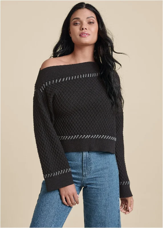 Contrast Stitch Sweater - Black Effortless Grace