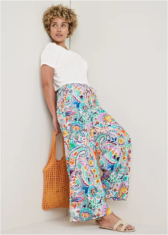 Cotton Linen Wide Leg Pants - Fiesta Floral Fashionista Favorites